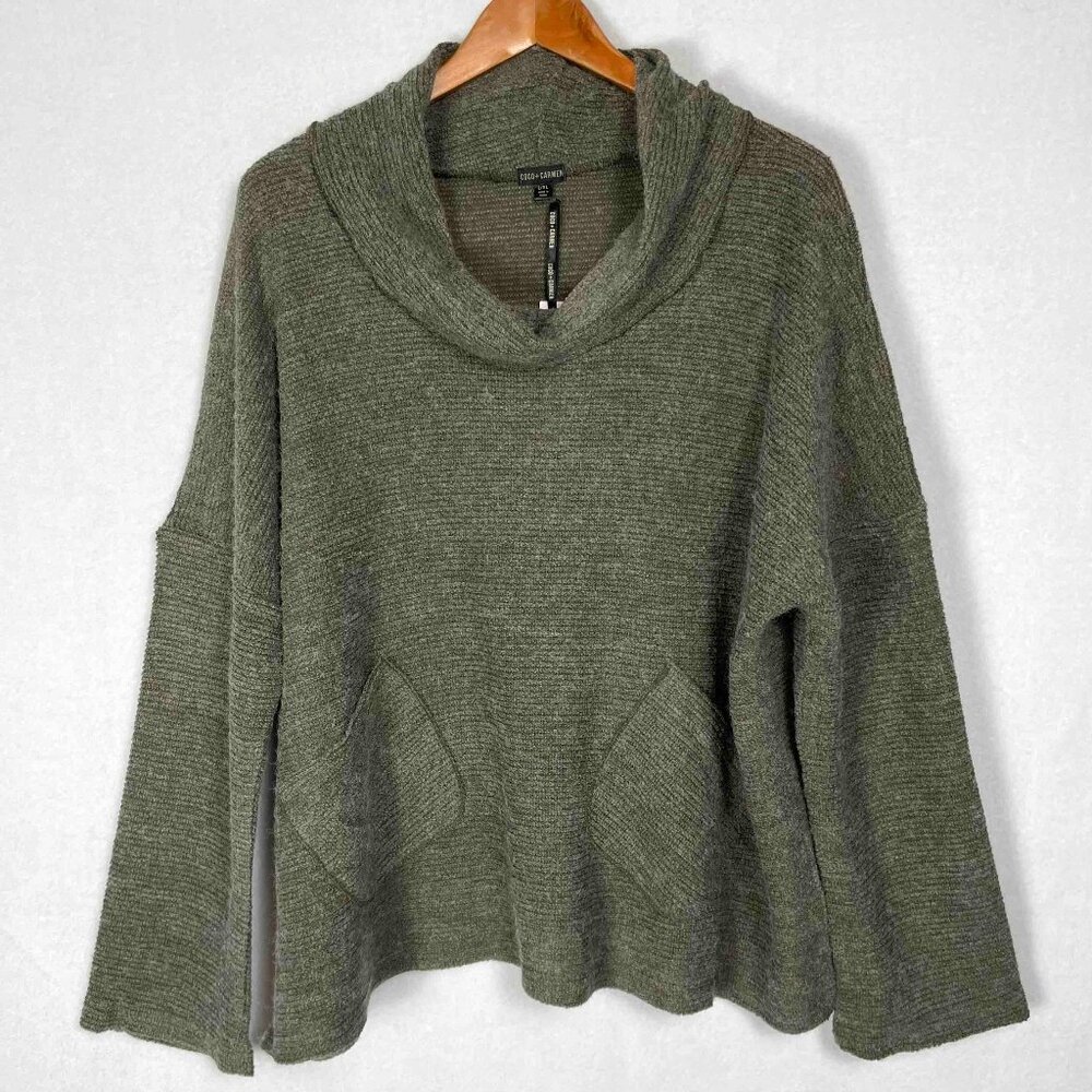 Coco + Carmen NWT Relaxed Cowl Neck Sweater Neutral Earthy Green Womens Sz L/XL